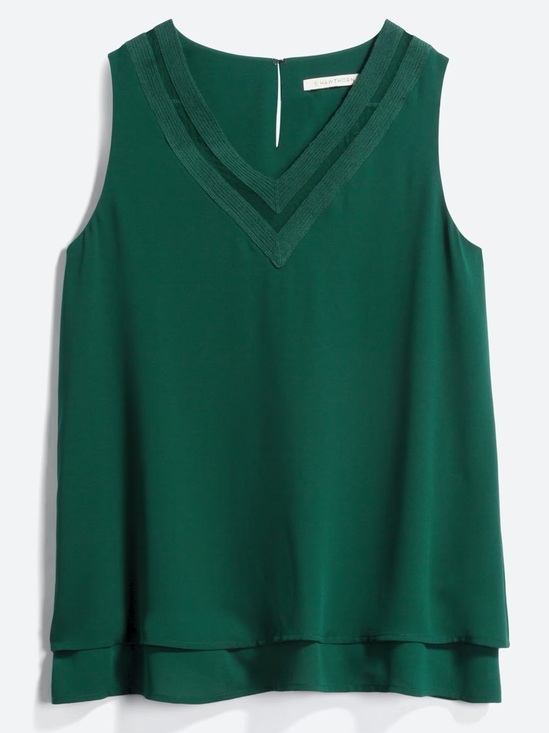 41 Hawthorn Tops - 41 Hawthorn Green V-Neck Sheer Lightweight Sleeveless Blouse Feminine